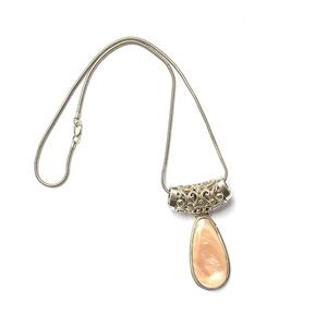 Sterling Silver and Pink Shell Pendant Mother of Pearl Necklace Snake Chain